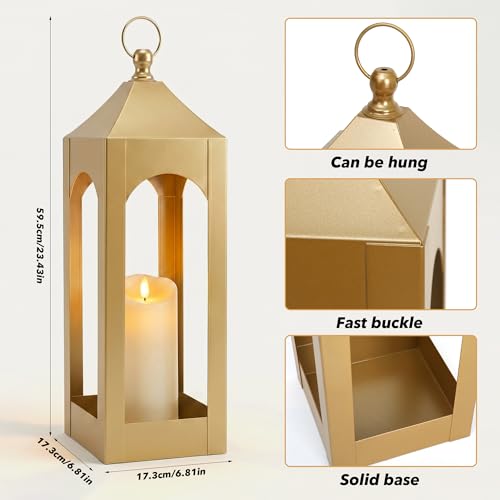 Modern Farmhouse Lantern Decor Metal Decorative Hanging Candle Lanterns - size: Large-Golden