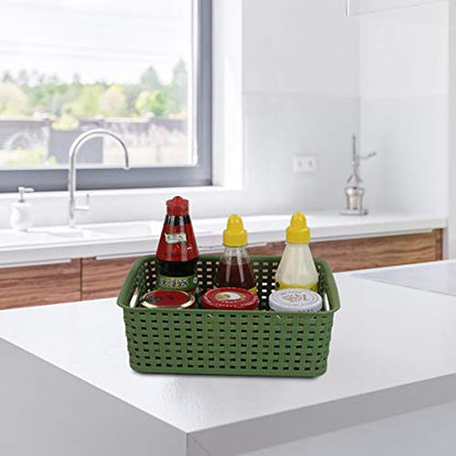 Sandmovie Plastic Weave Storage Baskets for Kitchen Bathroom, Green, 6 Packs - color: Deep Green