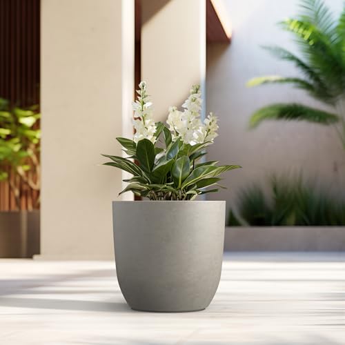 Kante Large Round Curved Weathered Concrete Planter 16.5" Dia, Outdoor - color: Weathered Concrete, size: 16.5"d