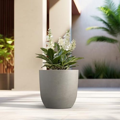 Kante Large Round Curved Weathered Concrete Planter 16.5" Dia, Outdoor - color: Weathered Concrete, size: 16.5"d