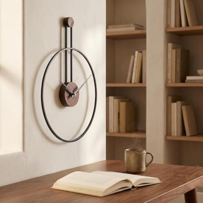 Modern Minimalist Black Metal Ring Wooden Silent Wall Clock Decor