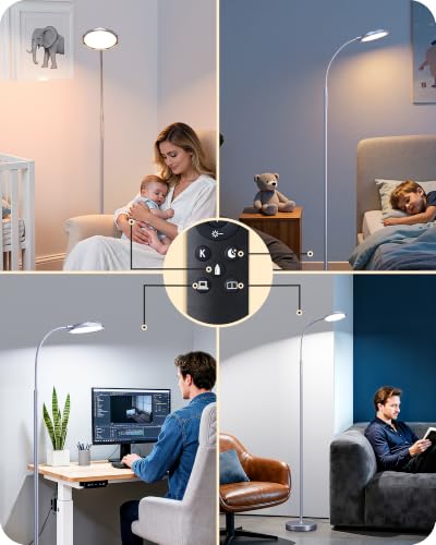 EDISHINE 18W LED Floor Lamp for Living Room, Diamond-Surface, Silver - color: Silver