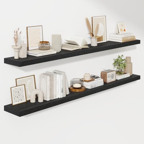 Fun Memories 72 Inch Floating Shelves for Wall, Fireplace Mantel Shelf with Invisible Heavy Duty Bracket, 8 Inch Deep Storage Shelf for Living Room, Kitchen, Farmhouse, Black (2-Pack) - color: Black, size: 72"L x 8"D