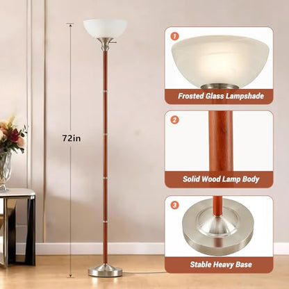 EJIAXIN 72" Wood Torchiere Floor Lamp with Glass Shade Nikel Standing Lamp - color: Brushed Nikel