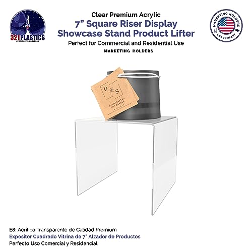 Marketing Holders 2 Pack Lucite Riser Showcase Stand 7" Platform Pedestal One Piece Reusable Fixture for Counter or Tabletops Clear Acrylic Retail Store Products - size: 7"W x 7"H