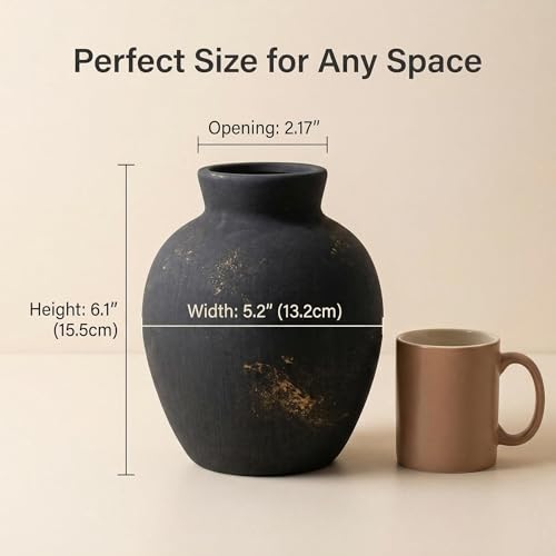 6.1 Inch Tall Vintage Ceramic Flower Vase,Rustic Farmhouse Vase for Home Decor,Distressed Decorative Terracotta Vase for Table Entryway Mantel Centerpiece Bookshelf Living Room Bedroom (103-bronze) - color: 103-bronze