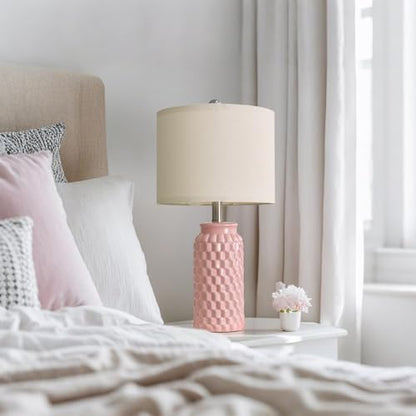 USumkky 20.5" Pink Table Lamps Set of 2,Modern Farmhouse Bedside Lamps - Ceramic Nightstand Lamps for Bedroom,Boho Living Room End Tables,Small Office Desk Lamp - color: Pink