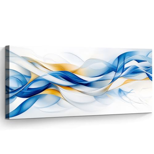 Blue and Gold Abstract Canvas Wall Art Modern Wavy Lines Print - color: Artwork04, size: 58"L x 28"W