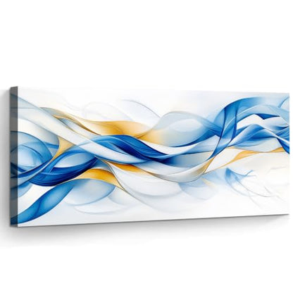 Blue and Gold Abstract Canvas Wall Art Modern Wavy Lines Print - color: Artwork04, size: 58"L x 28"W
