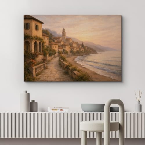 wall26 Canvas Print Wall Art Peaceful Italian Seaside Village at Dusk Coastal Landscape Photography Realism Chic Landscape Colorful Multicolor for Living Room, Bedroom, Office - 12"x18" - color: A33-2512-SAR07, size: 18"L x 12"W
