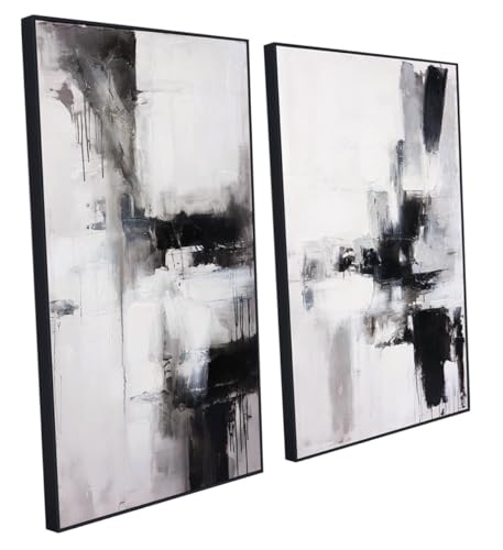 SAFERRYHOME Modern 3D Textured Black and White Abstract Wall Art, 24"x36"x2 - color: Black White, size: 24" x 36" x 2 Panel Framed