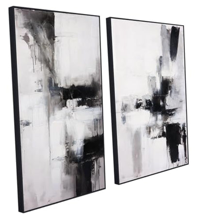 SAFERRYHOME Modern 3D Textured Black and White Abstract Wall Art, 24"x36"x2 - color: Black White, size: 24" x 36" x 2 Panel Framed