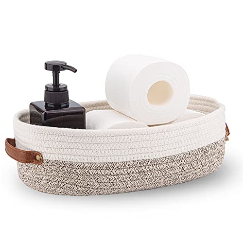 Woven Storage Basket for Toilet Tank Top,Farmhouse Home Decor Organizing Basket for Bathroom,Table and Counter 13"x5.9"x4" Apricot Stitching White - color: 1 pack Apricot Stitching White