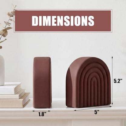 Brown 2 Pcs Boho Arch Concrete Bookends for Shelves, Rainbow - color: Brown, style: Rainbow