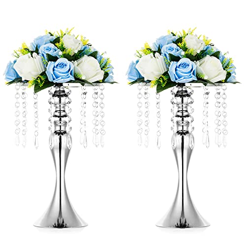 NUPTIO Tall Vase Table Centerpiece, 13.8", Silver, 2 Pcs | Crystal Metal Flower Holder Stand, for Wedding Reception, Tables, Road Lead, Party - color: Silver, size: 2 x M