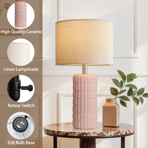 Seealle 23" Modern Ceramic Table Lamps Set of 2, Lamps for Bedroom, Pink - color: Pink