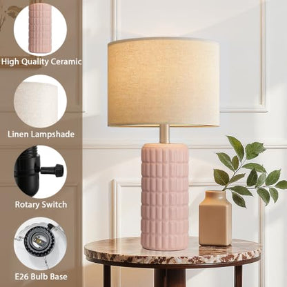 Seealle 23" Modern Ceramic Table Lamps Set of 2, Lamps for Bedroom, Pink - color: Pink