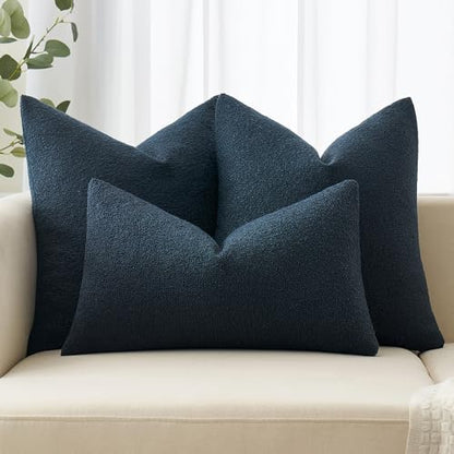 MIULEE Textured Boucle Lumbar Pillow Cover for Bed 12x20 Navy Blue - color: Navy Blue, size: 20" x 12" (Pack of 1)