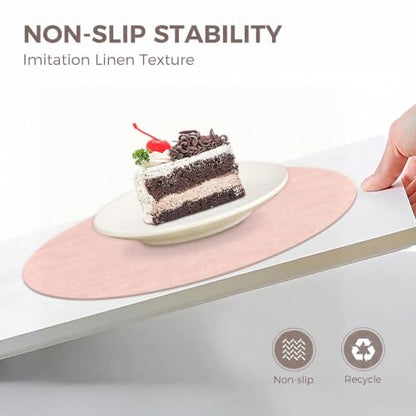 13" Round Placemats Set of 6, Reversible Faux Leather Wipeable Table Mats - color: Light Pink