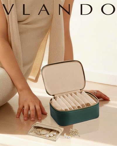 VLANDO Jewelry Travel Case with Clear 8 Velvet Bags,Green - color: 8PCS-Green