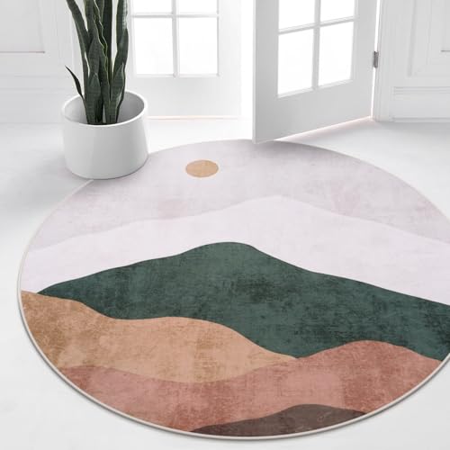 4ft Abstract Round Rug, Mountain Grey Circle Area Rugs Soft Washable - color: Grey, size: 4' (Round)