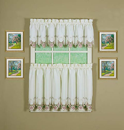 Today's Curtain Verona Reverse Embroidery Tier, 30", Ecru/Rose, 60"W X 30"L - color: Ecru/Rose, size: 60"W x 30"L (Pack of 1)