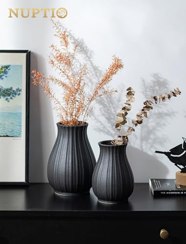 NUPTIO Ceramic Flower Vase for Bouquet, Black, 8.07" Tall - size: Style 2-L-Black