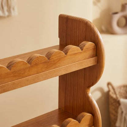 3-Tier Wood Wall Shelf, Scalloped Floating Shelves Storage Rack
