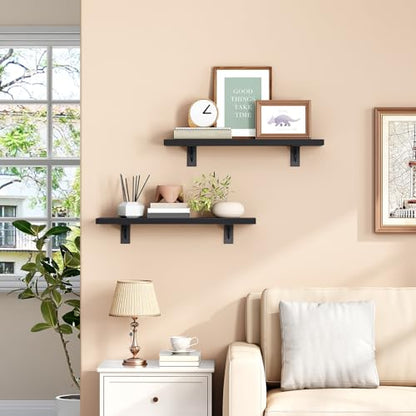 HOOBRO Floating Shelves for Wall, 15.7" Wall Mounted Shelves Set of 2 - color: Black, size: 15.7 Inches