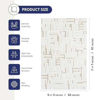 Abani Beige Area Rug - 5' x 8' - Living Room & Bedroom - Geometric Maze Design - Indoor Use - Easy to Clean, Stain Resistant, Non-Shedding - Neutral Collection - size: 5' x 8' (Rectangular)
