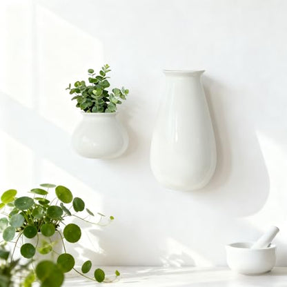 White Ceramic Wall Planters, Set of 2, 10.6 Inch, Flared Design - color: 2pcs-small & Large