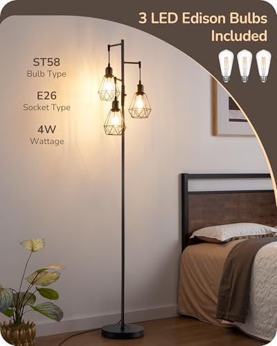 EDISHINE 70IN Farmhouse Floor Lamps for Living Room, Black Dimmable - color: Black