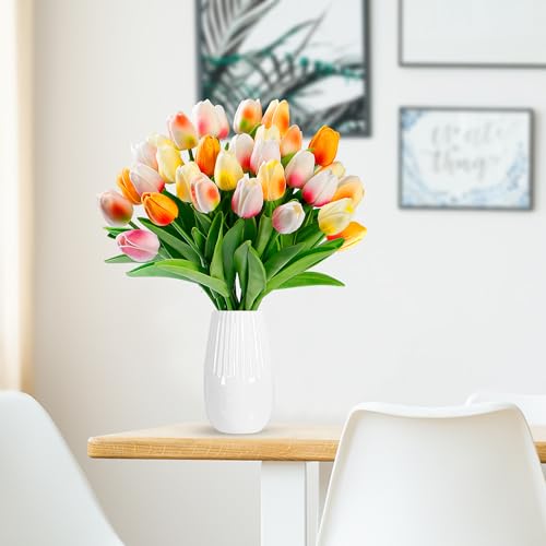 Sggvecsy 15 Pcs Fake Tulips Artificial Flowers Real Touch PU Faux Flowers Tulip Stems for Wedding Floral Arrangement Spring Bouquet Home Party Office Decorations for Mother's Day (Multi Colors) - color: Mixed 4, size: 15 Pcs