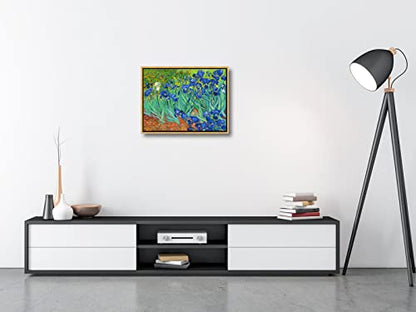 Wieco Art Framed Wall Art Canvas Prints Irises By Van Gogh Famous Flowers Oil Paintings Reproduction Abstract Canvas Prints for Home Living Room Decorations Bronze Gold Frame - size: 16"L x 12"W