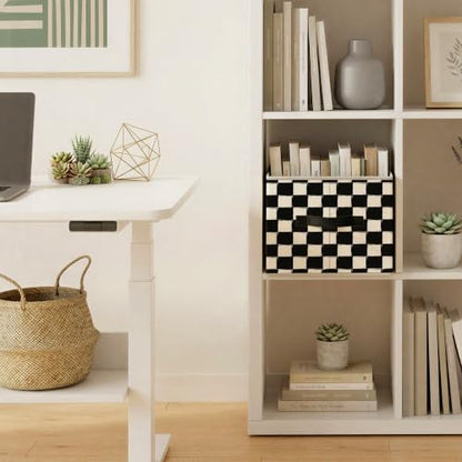 Black and White Checkered Storage Basket Organizer - color: Black and White