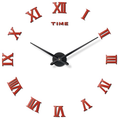 DIY Frameless Wall Clock, 3D, Adjustable Up to 52”, Red - color: Red