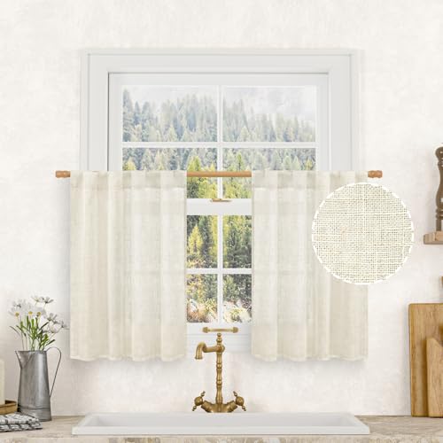 LAMIT Cafe Linen Curtains for Kitchen Windows Over Sink, 34x30 Inch - color: Natural, size: 34"W x 30"L (Pack of 2)