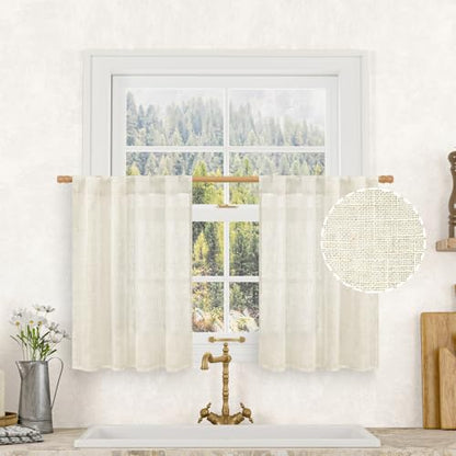 LAMIT Short Kitchen Window Semi Sheer Linen Curtains Over Sink 34x36 Inch - color: Natural, size: 34"W x 36"L (Pack of 2)