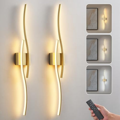 Wireless Wall Sconces Set of Two, Dimmable, 3CCT, Up to 65H Runtime - color: Brushed Brass, size: 39.3 inches (2 Pack)