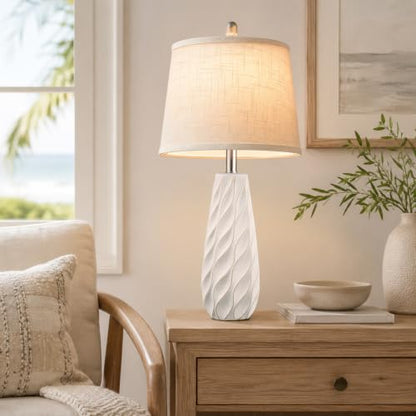 27" Ceramic Table Lamps Set of 2 Coastal Lamps, Modern White Lamps - color: White
