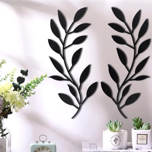Deanvzes 2 Pieces Metal Tree Leaf Wall Sculptures Ornament Vine Olive Branch Leaf Wall Art Wrought Iron for Living Room Bar Hanging Ornaments (Bright gold) - color: Bright gold