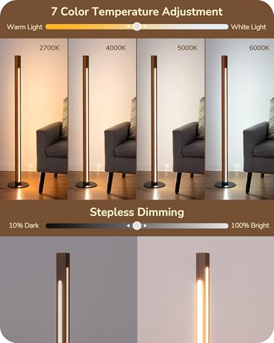 EDISHINE Wooden Floor Lamp with Remote, Dual Lighting, 7CCT & Dimmable - color: Light Brown