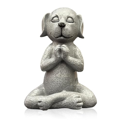 Meditating Buddha Dog Statue - 4.8 Inches Resin Yoga Figurine - Cute Funny Zen Animal Tabletop Decor for Patio, Terrace, Lawn and Outdoor Garden