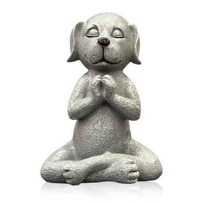Meditating Buddha Dog Statue - 4.8 Inches Resin Yoga Figurine - Cute Funny Zen Animal Tabletop Decor for Patio, Terrace, Lawn and Outdoor Garden
