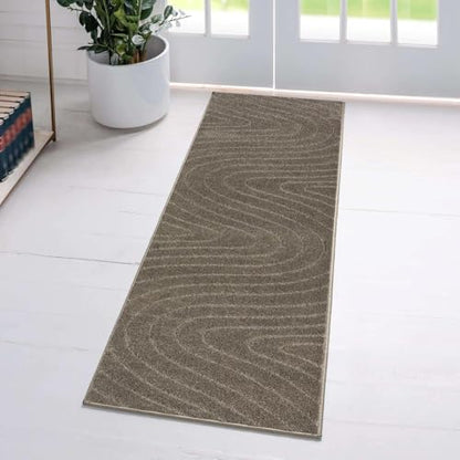 LUXE WEAVERS Modern Geometric Wave Taupe 2x8 Area Rug - color: Taupe, size: 2' x 8' (Runner)