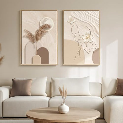 Framed Modern Neutral Beige Abstract Wall Art for Living Room, 20x30 Inch - color: 2 Piece-Neutral, size: 20" W x 30" H x 2Pcs
