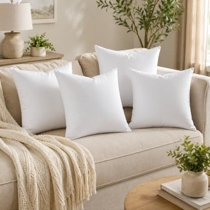 Calibrate Timing 18 x 18 inches Pillow Inserts, Set of 4 Hypoallergenic Brushed Microfiber Liner Down Alternative Filled Square Cushion Throw Pillow