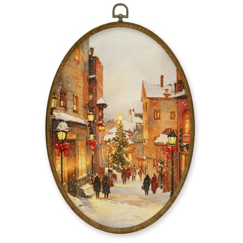 JMENGSSFL Christmas Tree City Street Snowy Oval Wall Art Decor 8.6x11.4 - color: Christmas-18
