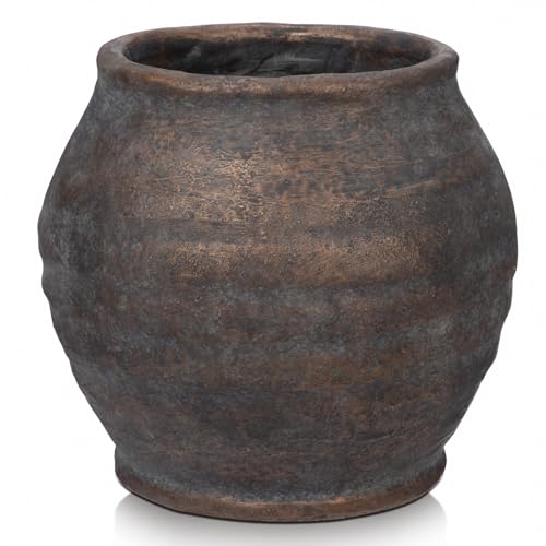 Briful Rustic Vintage Ceramic Pottery Vase, 6.1'' Farmhouse Table Decor with Distressed Texture, Wide Mouth Decorative Jar Vases for Home Decor, Shelf & Entryway, Brown - color: 6.1'' Dark Brown