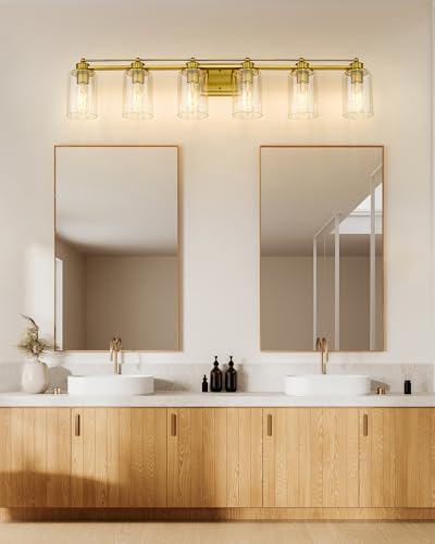 HWH 6-Light Bathroom Vanity Light, Brushed Gold, Modern, 5HLT63B-6W BG - color: Brushed Brass, size: 6 Lights
